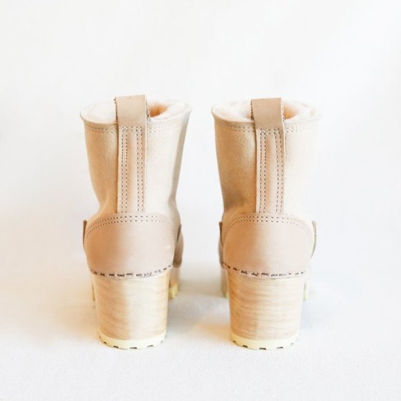 No.6 NWOT 5" Pull On Shearling Clog Boot on High Heel in Bone Suede - Picture 8 of 16